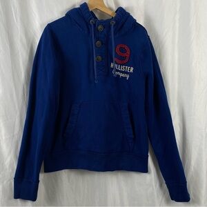 Hollister Women’s Royal Blue 1/4 Button Pullover Hooded Sweater Size XL